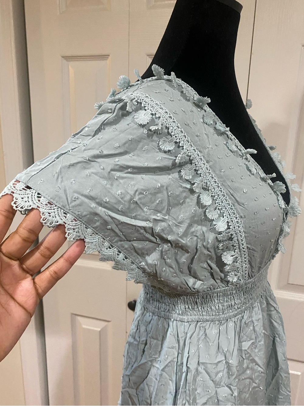 Lace Detail Plunge Short Sleeve Mini Dress - Picture 7 of 13